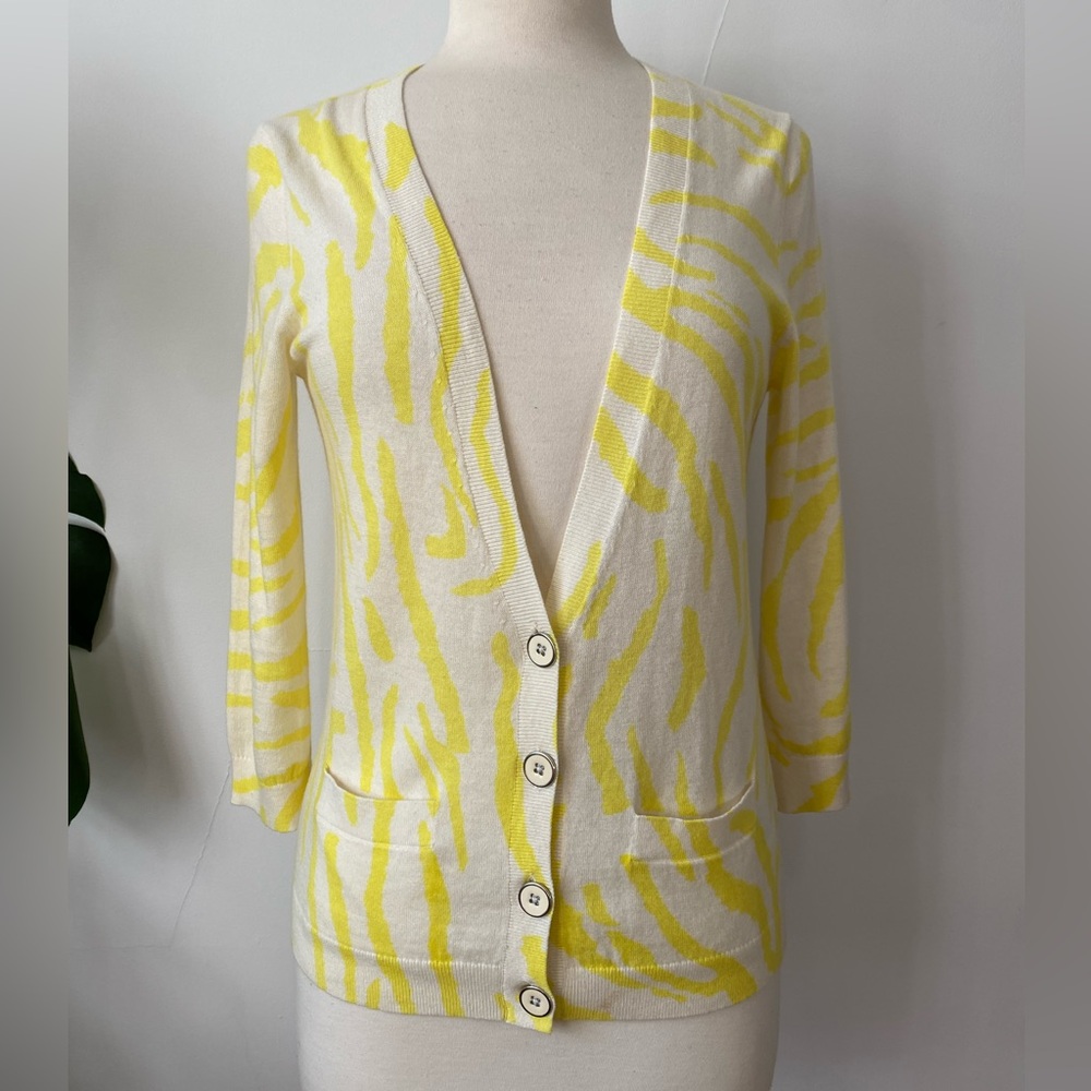 Cashmere blend Club Monaco Yellow Zebra Print Cardigan